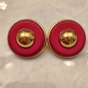 Vintage Hermes Red Leather and Gold Earrings!